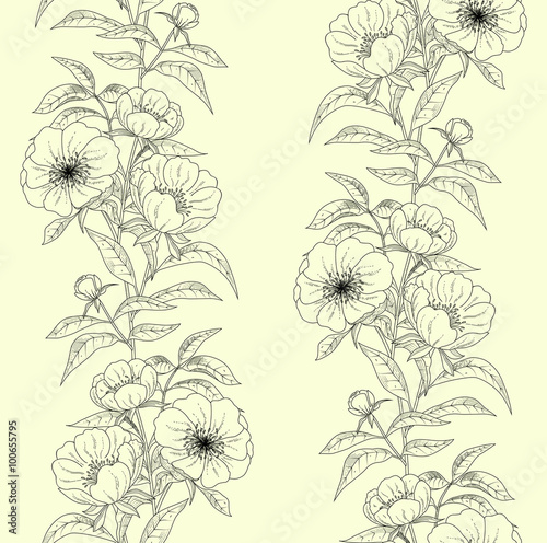 Floral seamless pattern with peonies. © julkirio