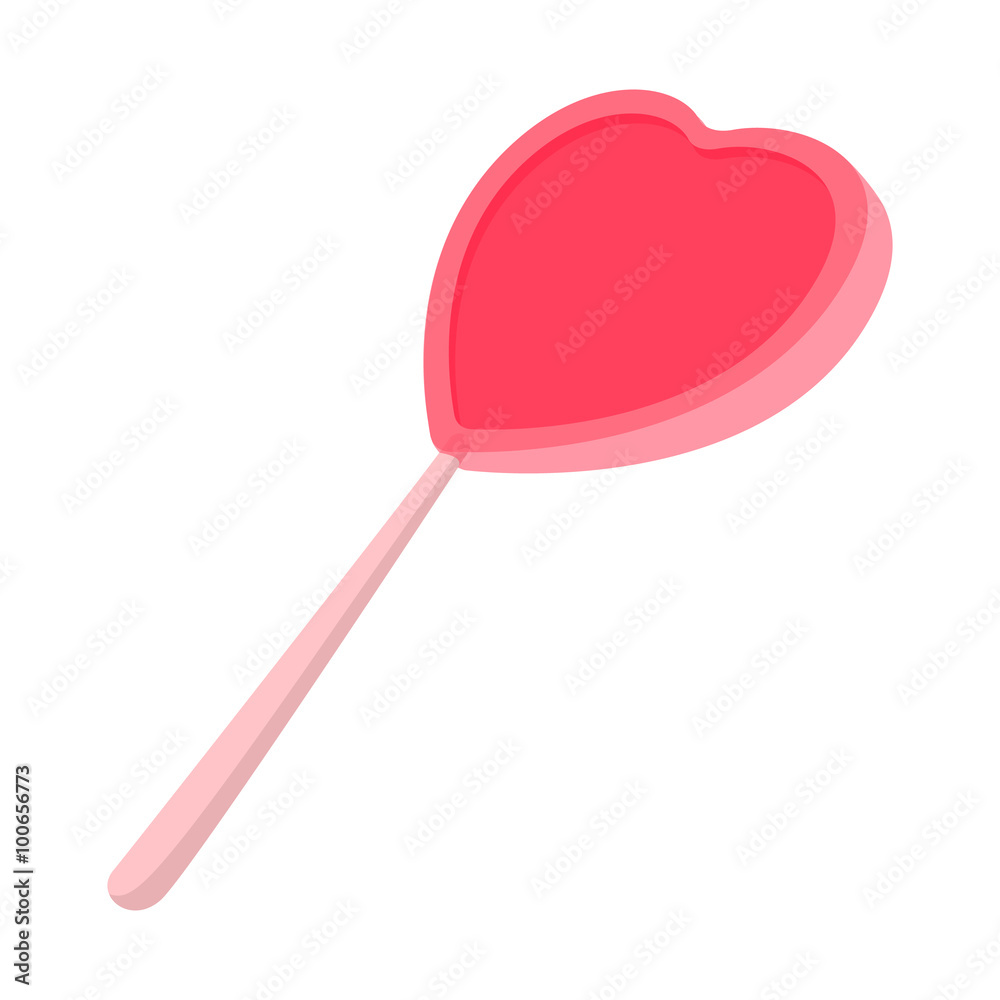 Pink candy on a stick in the form of heart icon Pink candy on a stick in the form of heart icon
