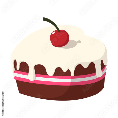 Chocolate cake with cherry cartoon icon