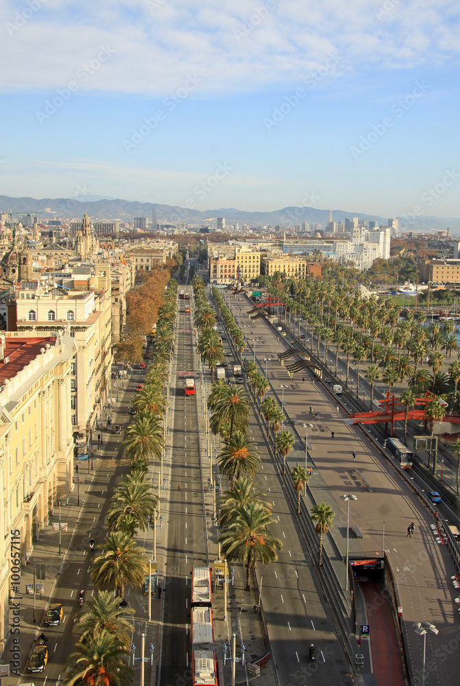 BARCELONA, CATALONIA, SPAIN - DECEMBER 12, 2011: View from Columbus Monument to Ronda del Litoral street