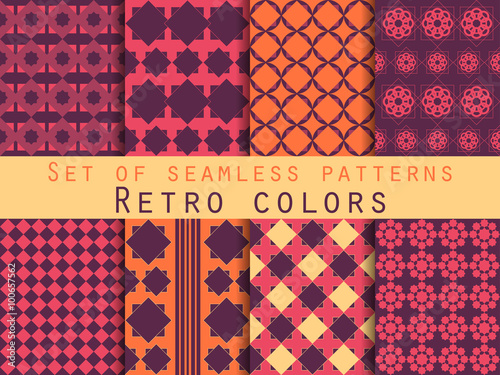 Set of seamless patterns. Geometric seamless pattern. Retro colors.