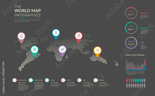 Set of infographics elements - world map, diagrams templates.