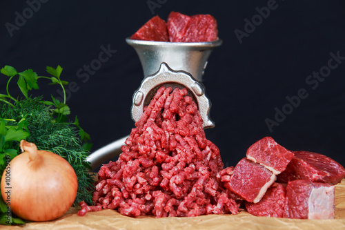 Mincer with fresh minced meat