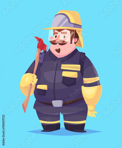 Funny  illustration of fireman cartoon character. Isolated vector illustration.
