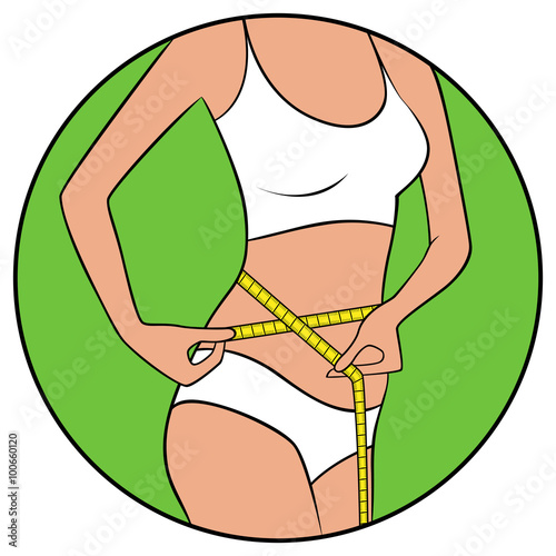 Girl measures the size of her waist