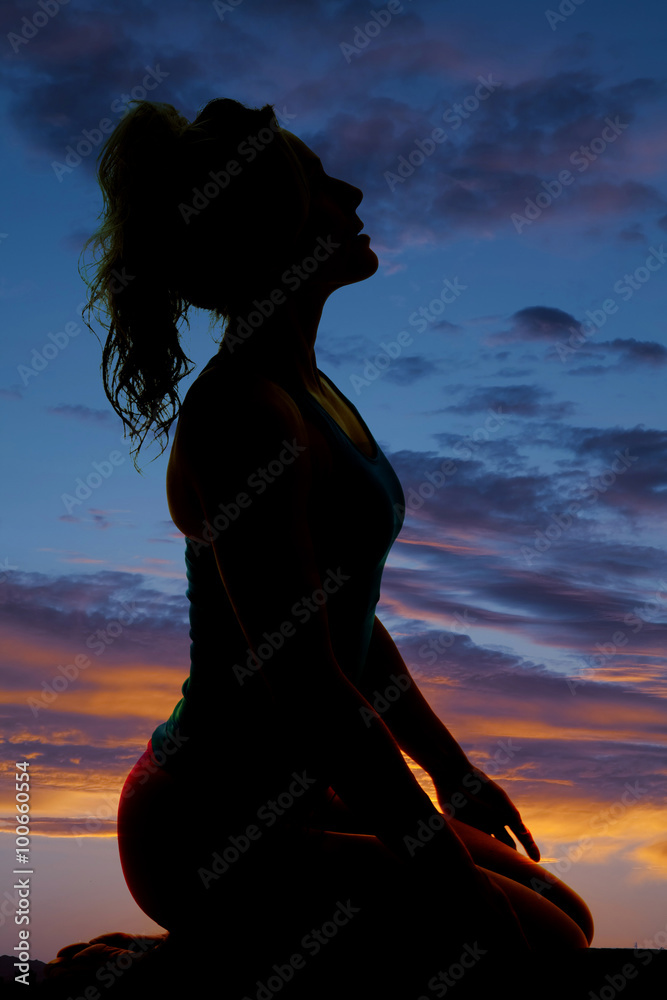 silhouette of a woman on her knees facing side looking up silhouette of a woman on her knees facing side looking up