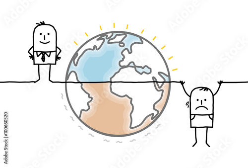 cartoon Earth and humans divided into two unequal parts