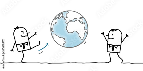 cartoon businessman giving a kick in the Earth