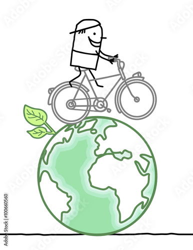 cartoon man cycling on Earth