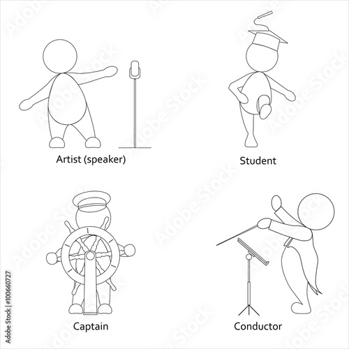 Set mono line icon of professions