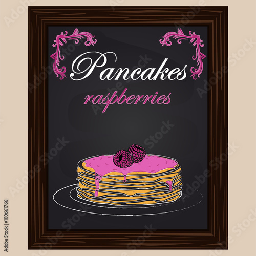 pancakes with raspberry on a plate