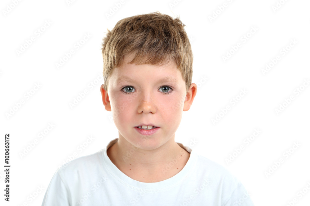 Portrait of happy little boy on white background Portrait of happy little boy on white background