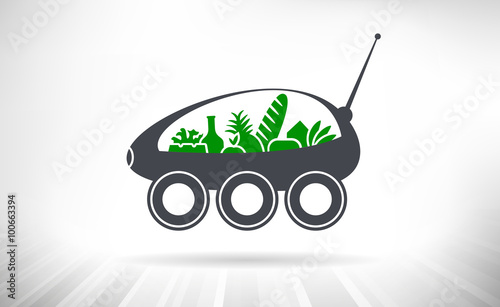 Grocery Delivery Robot. Concept illustration of a self-driving delivery robots carrying groceries.