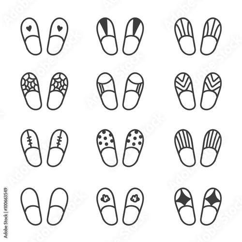 Set of hand drawn slippers, house shoes.