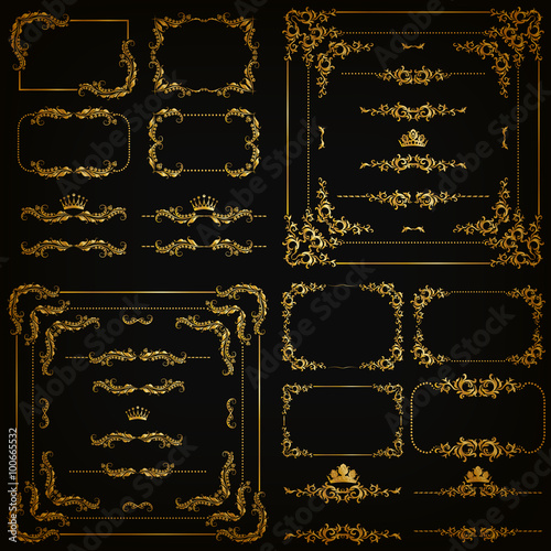 Vector set of gold decorative borders, frame