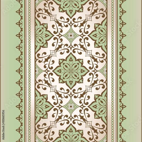 Decorative seamless green border on beige.