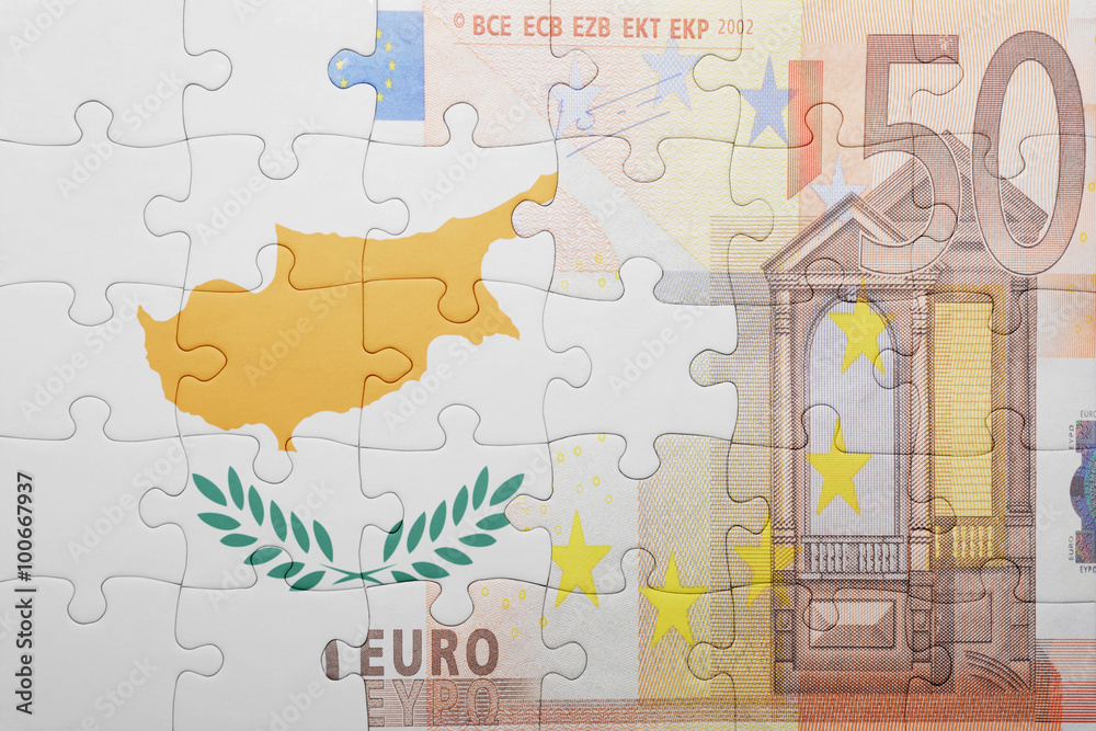 puzzle with the national flag of cyprus and euro banknote