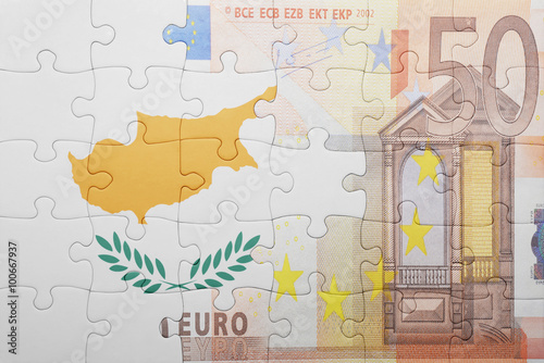 puzzle with the national flag of cyprus and euro banknote