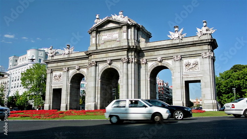 Madrid, Spain. July 2015. Traffic around Puerta de Alcala
