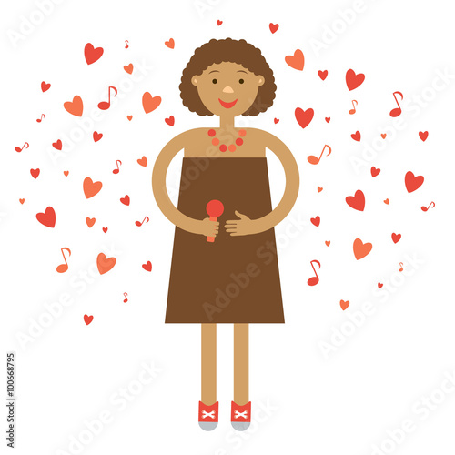 Cute girl holding the microphone and overwhelmed with love
