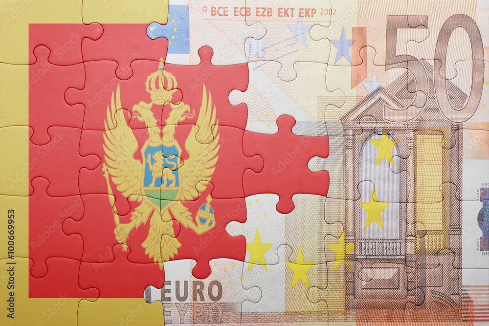 puzzle with the national flag of montenegro and euro banknote puzzle with the national flag of montenegro and euro banknote