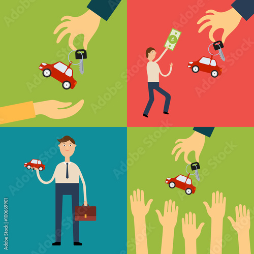 Set of vector cars sale images in flat style