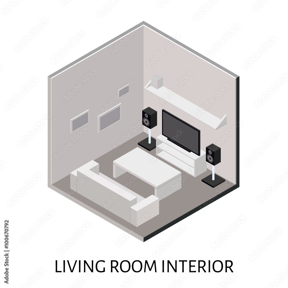Isometric living room with plasma TV stereo system Isometric living room with plasma TV stereo system