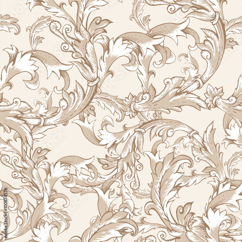 Vintage baroque seamless pattern with swirls