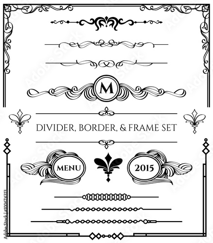 Decorative Divider, Border, & Frame Elements Set in Black Version on White Background. For any of your designs such us certificate, invitation, print designs, web designs, etc.