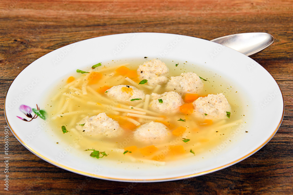 Soup with Chicken Meatballs and Noodles Soup with Chicken Meatballs and Noodles