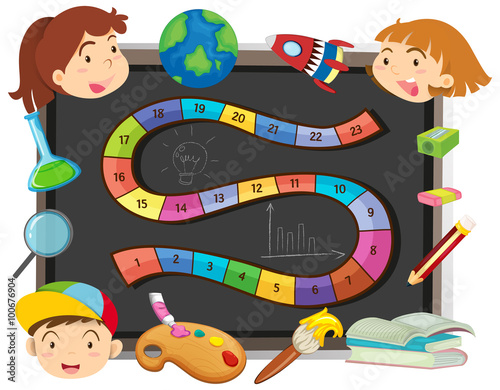 Game template with children and school objects