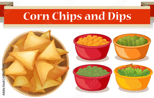 Corn chips and four kind of dips