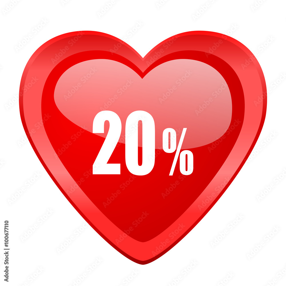 20 percent red heart valentine glossy web icon 20 percent red heart valentine glossy web icon