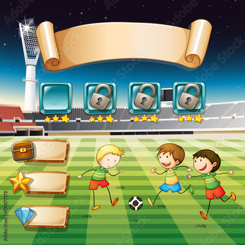 Game template with children playing soccer