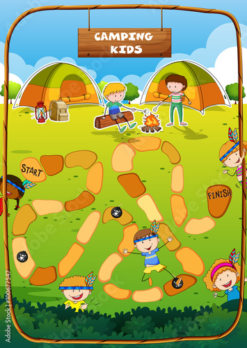 Boardgame template with camping theme