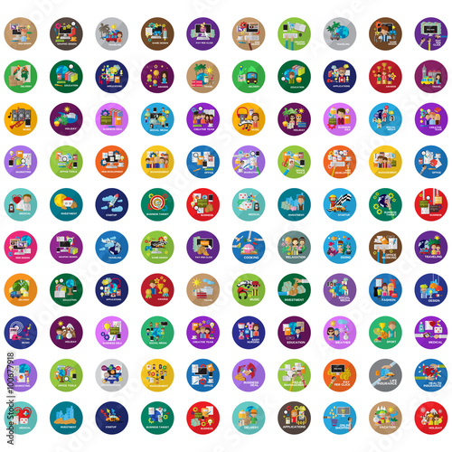 Flat Colorful Icons Set: Vector Illustration, Graphic Design. Collection Of Color Icons. For Web, Websites, Print, Presentation Templates, Mobile Applications And Promotional Materials