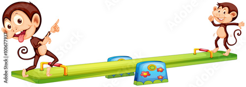 Two monkeys playing see-saw
