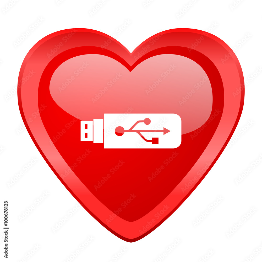 usb red heart valentine glossy web icon usb red heart valentine glossy web icon