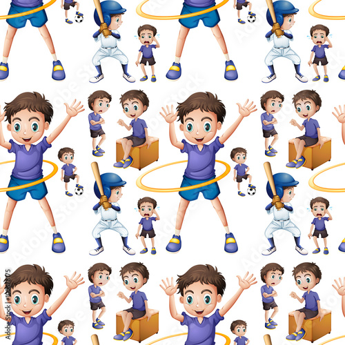 Seamless boy doing different activities