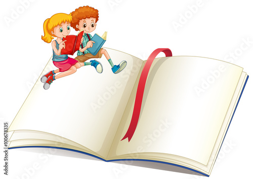 Boy and girl reading book