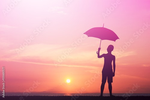 Children hold umbrellas silhouette