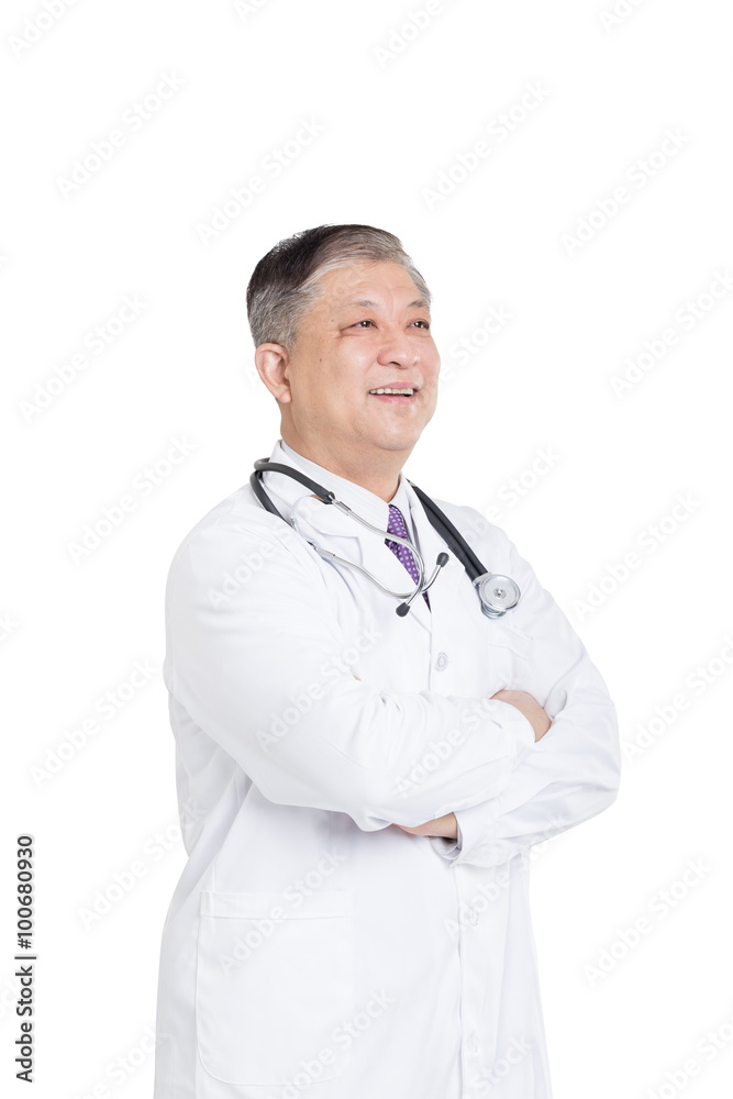 old asian man doctor in white stands smiling old asian man doctor in white stands smiling