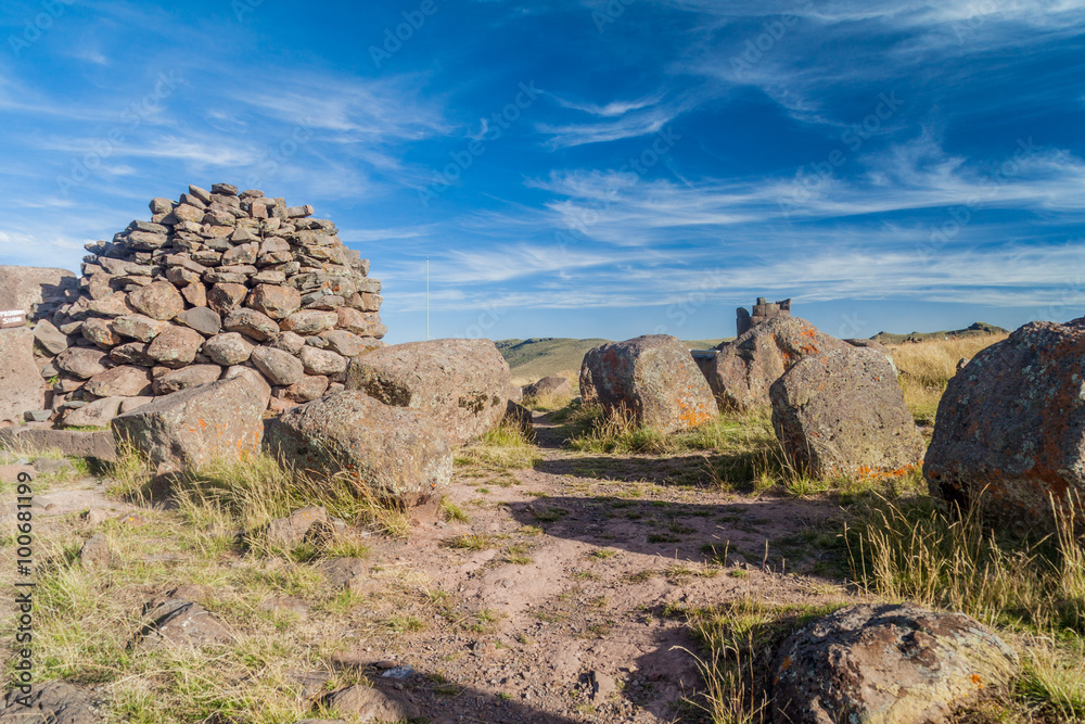 Ruins of funerary towers Sillustani, Peru