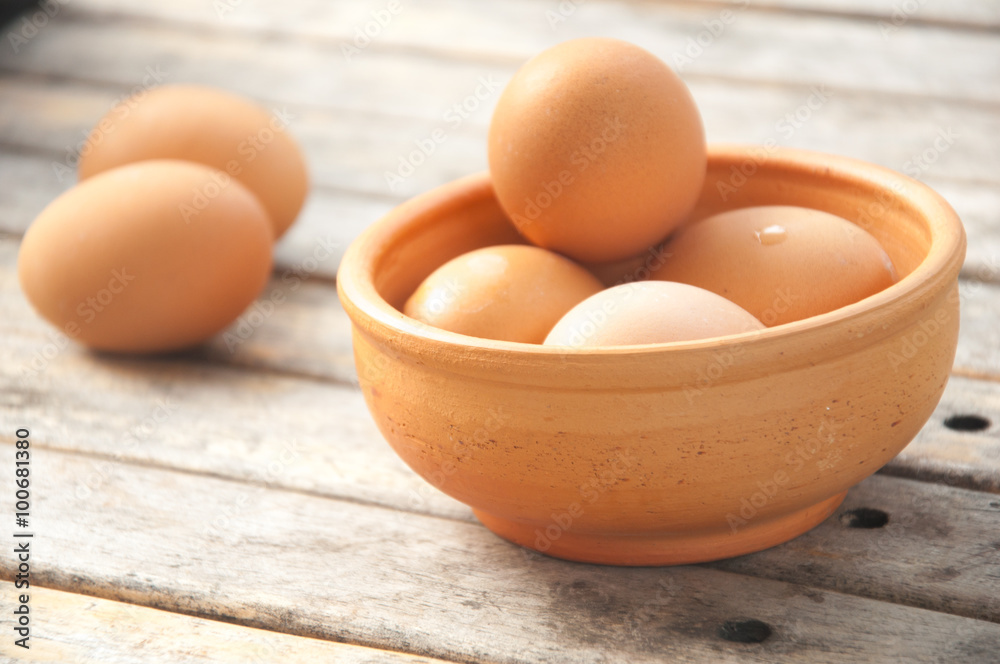 Eggs in clay bowl Eggs in clay bowl