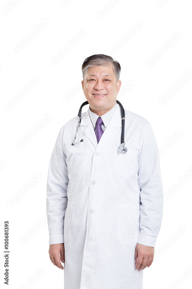 old asian man doctor in white stands smiling old asian man doctor in white stands smiling