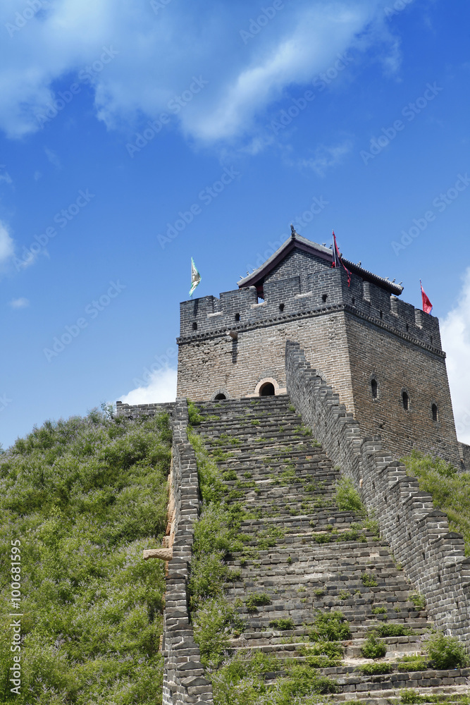 The Great Wall of China, under the blue sky white clouds, very b