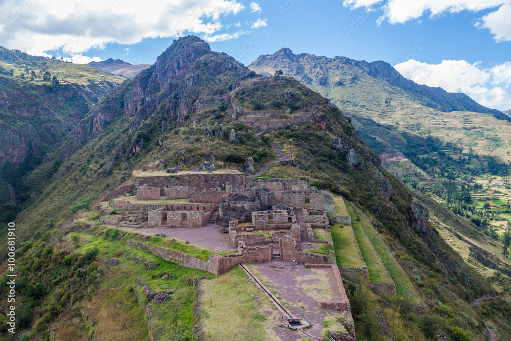 Ancient Inca's ruins in Pisac village, Sacred Valley of Incas, Peru