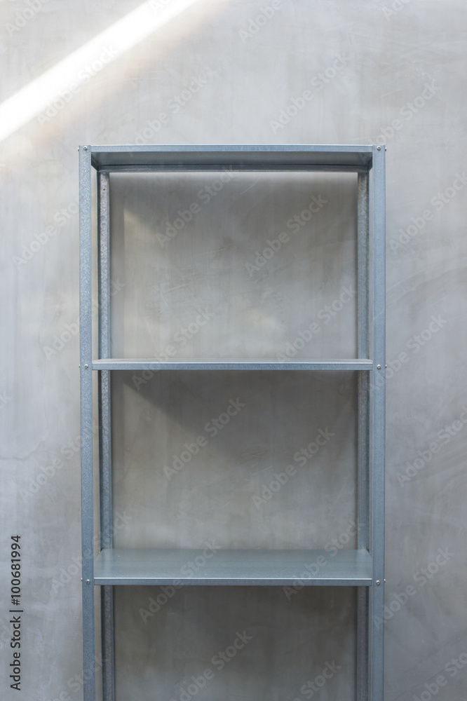 empty zinc shelf with concrete wall background empty zinc shelf with concrete wall background