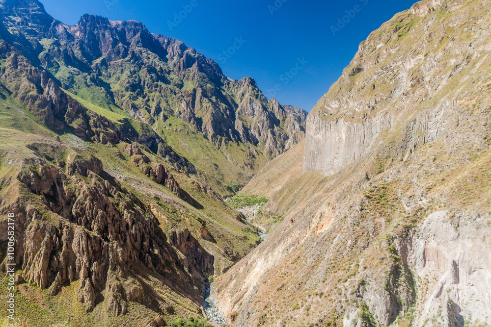 Steep walls of Colca Canyon in Peru