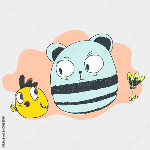 Fototapeta Naklejka Na Ścianę i Meble -  Panda and chicken cartoon character